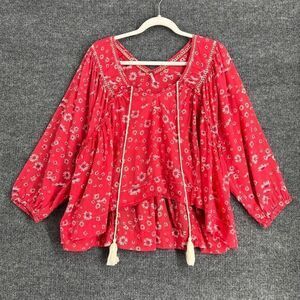 Free People Never A Dull Moment Blouse Womens Small Coral Peasant Boho Cottage